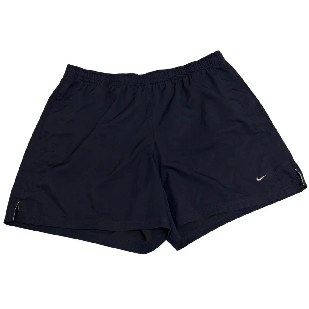 Vintage Nike Running Shorts Boys Youth L 12-14 Navy Blue Silver Tag Y2K Athletic